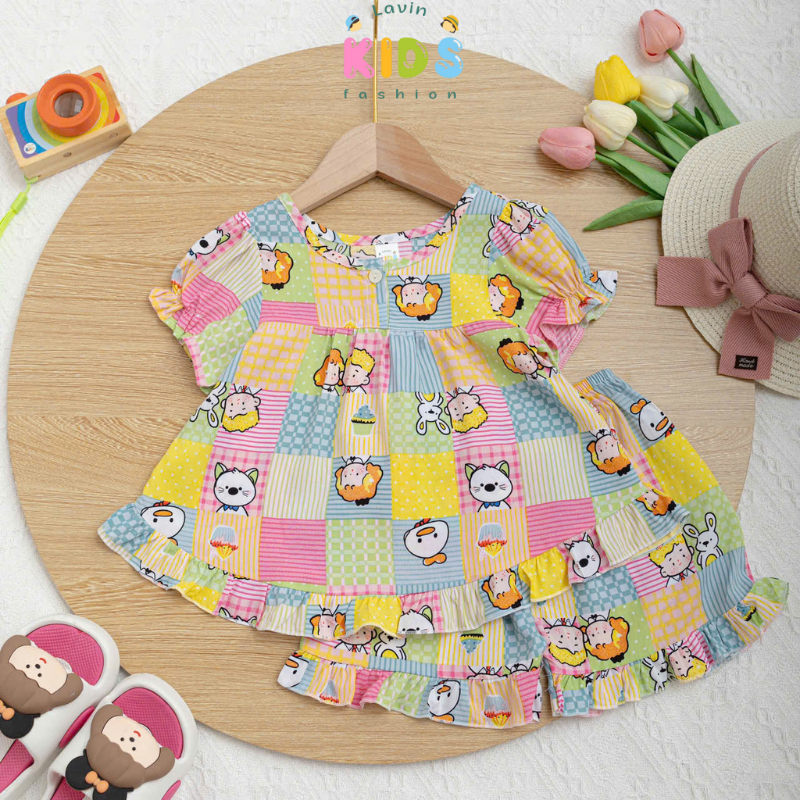 Bộ tole bé gái tay đùi lai bèo Lavin Kids 6-17kg mềm mịn, thoáng khí, ít co rút