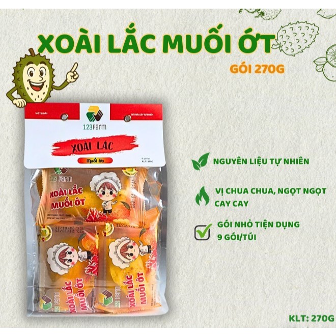Xoài Lắc Muối Ớt Sấy Dẻo 123Farm Gói 270g