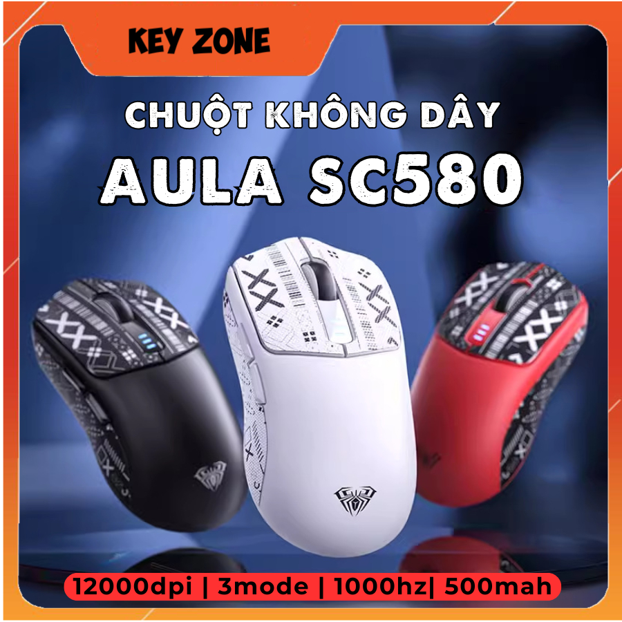 Aula SC580 - Chuột gaming không dây 3 mode kết nối - chuột gaming pin sạc - 10000DPI - Có app chỉnh