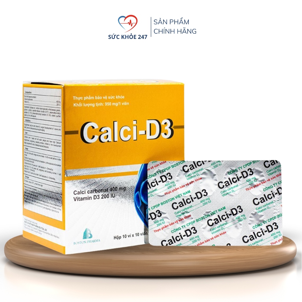 Viên Uống Calci-D3 - Canxi 400mg, D3 200IU Cho Người Lớn - Dùng Hằng Ngày - Hộp 100 Viên