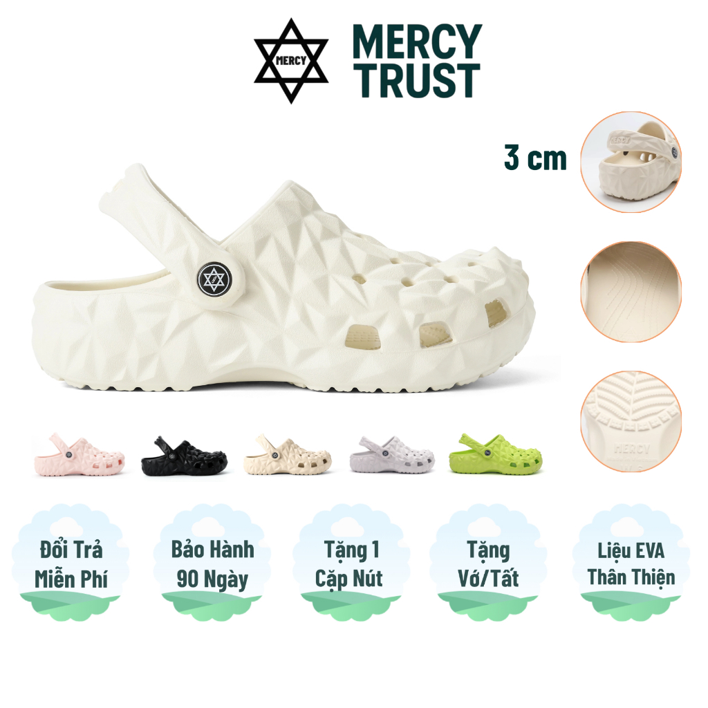 [CHÍNH HÃNG + 10 Sticker 3D + Vớ] Dép Sục MERCY TRUST Kim Cương Đúc Cao 3.5cm Đúc Nguyên Khối EVA Quai Hậu Nam Nữ