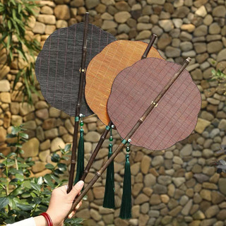 Quạt Tròn Cổ Trang Cán Dài Gấp Gọn - Phụ Kiện Chụp Ảnh Phong Cách Cổ Điển - Quạt Trúc Mành Tre