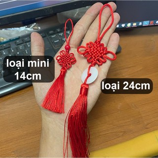 Đồng tâm kết hạt đỏ nút thắt may mắn tua rua đỏ mini trang trí tết