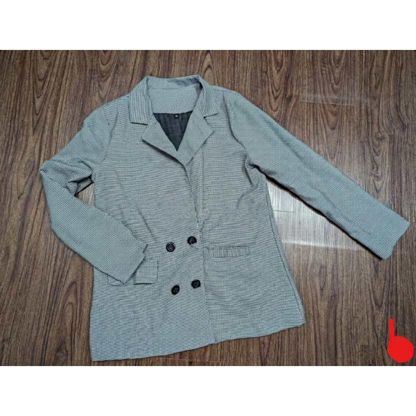 áo khoác vest blazer nữ kẻ sọc houndstooth màu đen trắng hàng secondhand