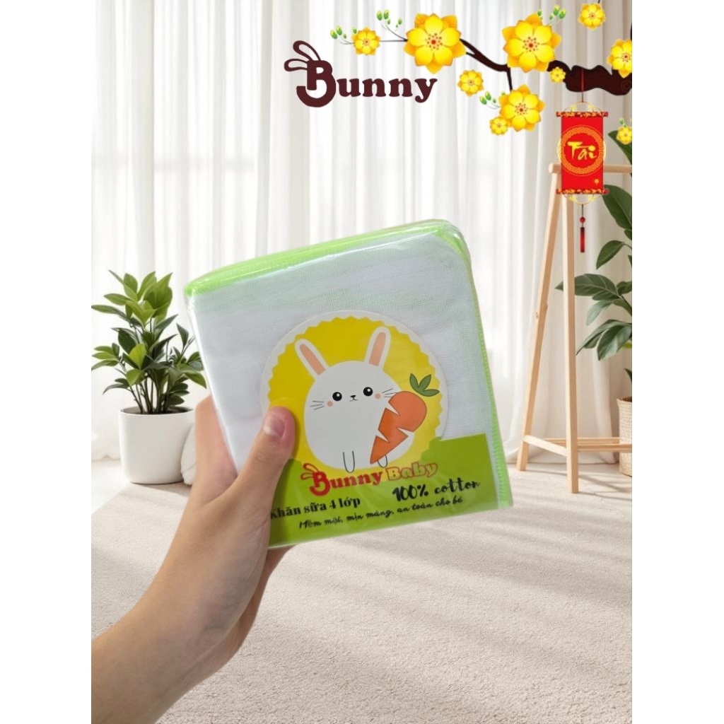 Gói 10 cái khăn sữa Bunnybaby chất cotton Nhật 4 lớp loại 1,