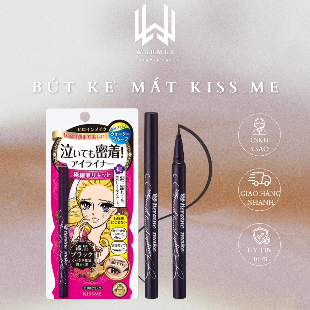 Bút Kẻ Mắt Nước Nét Sắc Mãnh, Không Trôi Kissme Smooth Liquid Eyeliner Super Keep - WARMER.COSMETICS