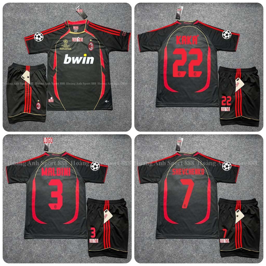 Bộ Quần Áo Bóng Đá CLB AC Milan 2007 Quần Có Túi Phong Cách Retro- Vải Polyester Thái Gai Lưới