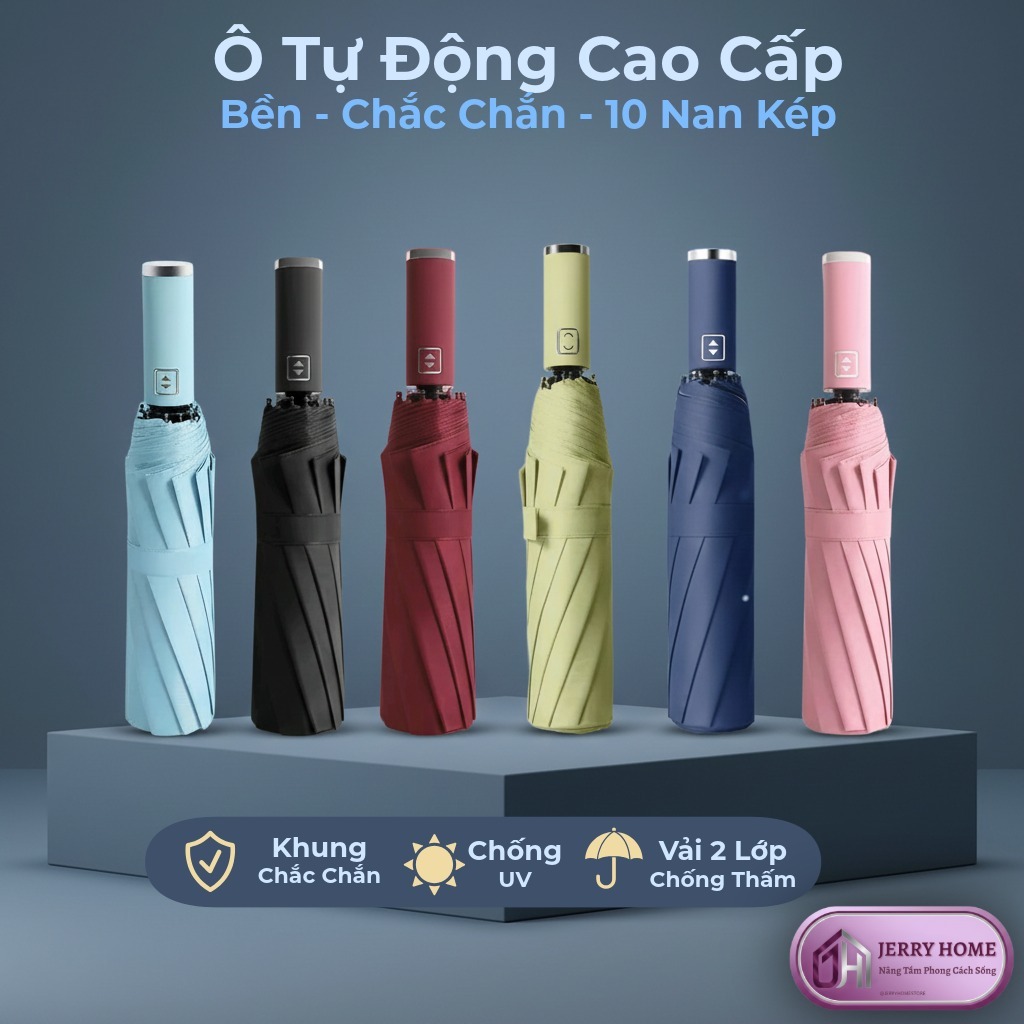 Ô Dù Gấp Tự Động Cao Cấp – Dù Che Mưa Nắng Chống UV, Khung Chắc Chắn Bền Bỉ Jerry Home