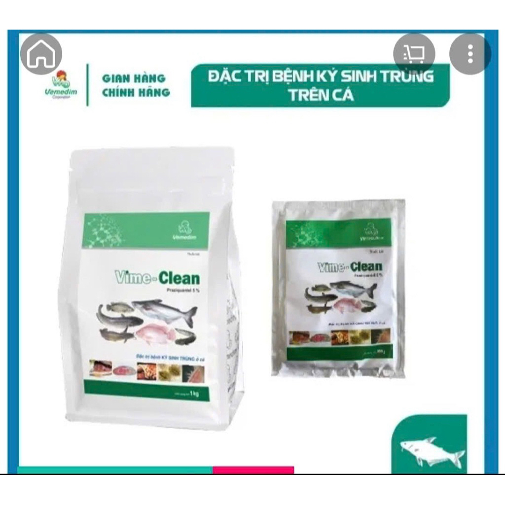 VIME-CLEAN (cá) - Phòng và diệt nội, ngoại ký sinh trùng ở  cá , tôm, lươn ,ếch , óc …(1kg)