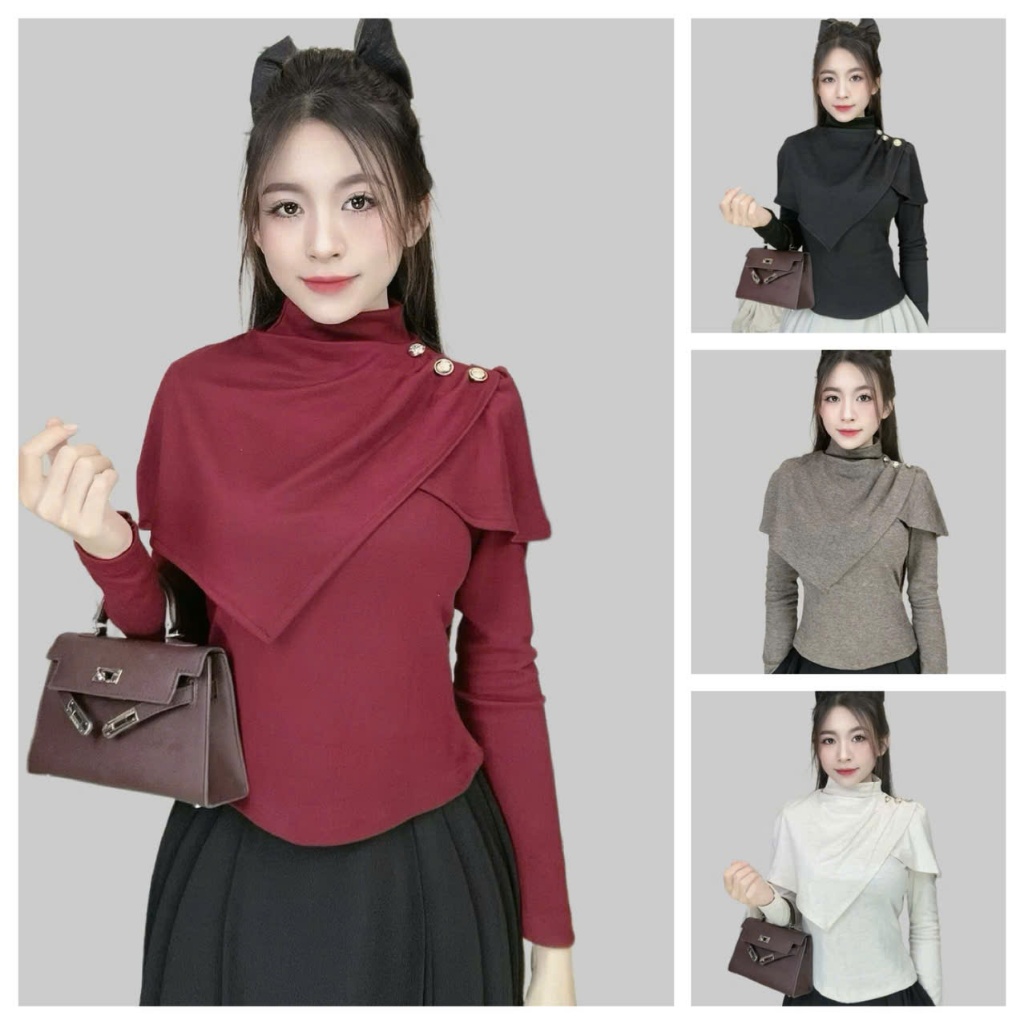 BGV STORE- Set Áo giữ nhiệt + Áo choàng vải LEN LÔNG THỎ ton dáng 6 màu Đỏ Đô Đen Kem Ghi Đậm Ghi Sá