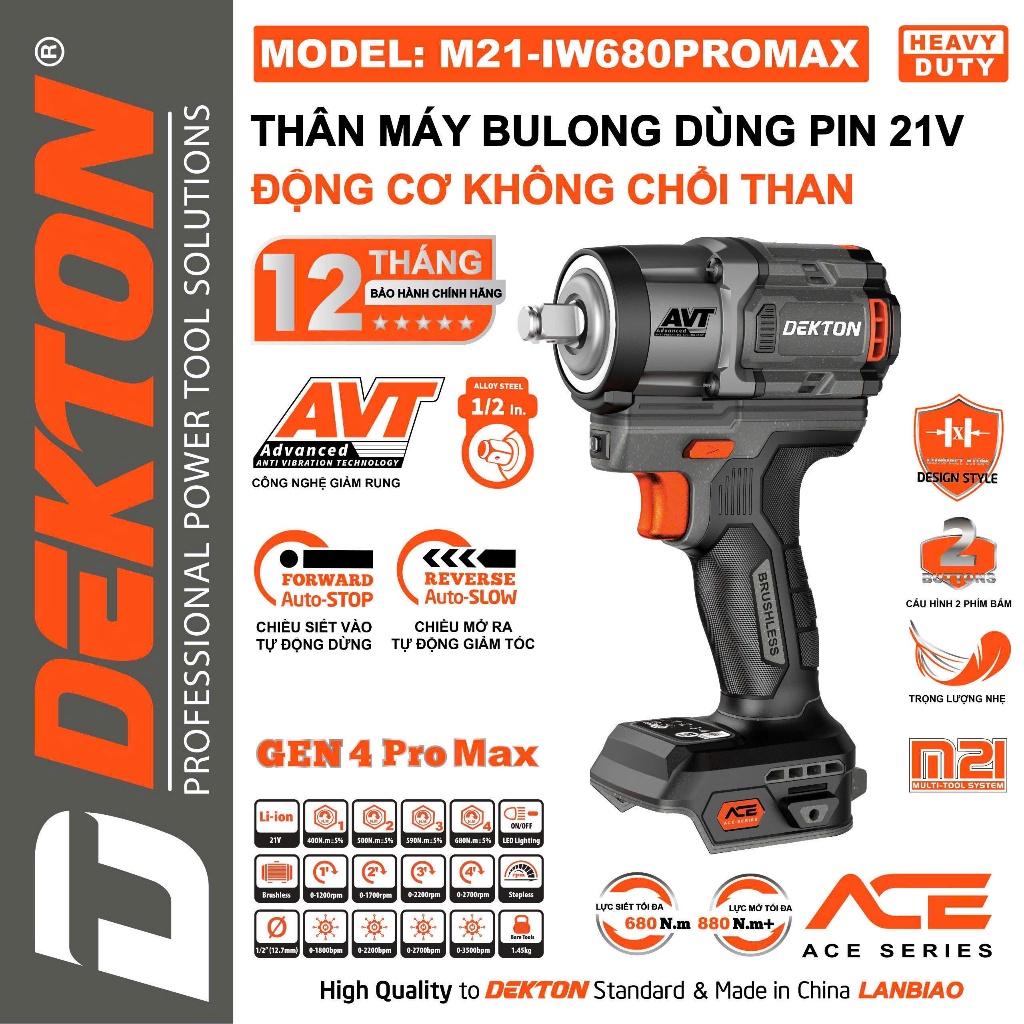 [8811] Máy siết mở bulong 21V Dekton M21-IW680PROMAX