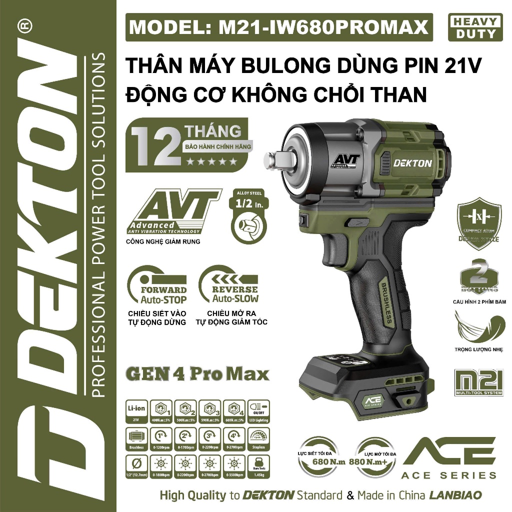 [8811] Máy Siết Mở Bulong 21V Dekton M21-IW680PROMAX