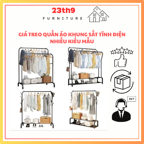 23th9 DECOR 💖FREESHIP 🆓 Giá Treo Quần Áo Sắt Thép Sơn Tĩnh Điện - Kệ Treo Quần Áo, Để Giày Dép Đa Nă