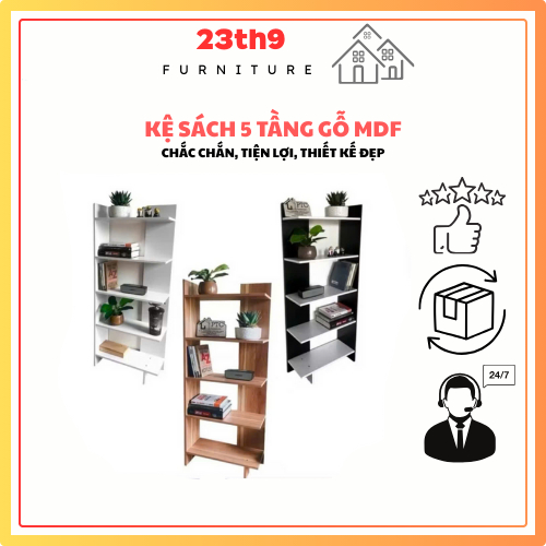 23th9 DECOR Kệ Sách - Kệ Sách Gỗ 5 Tầng Lắp Ghép Nhiều Màu Sắc Tiện Lợi