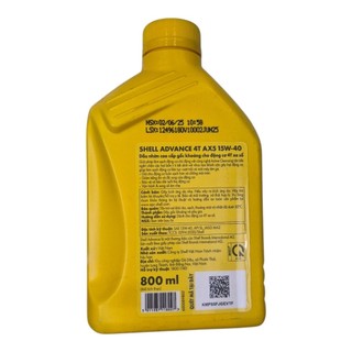 NHỚT SHELL ADVANCE AX5 15W-40 0,8L (Nhớt xe số)