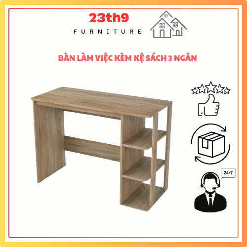 Bàn Làm Việc Gỗ - 23th9 DECOR - Bàn Học Gỗ Phối Kệ Sách Đa Năng Nội Thất Lắp Ráp Dễ Dàng