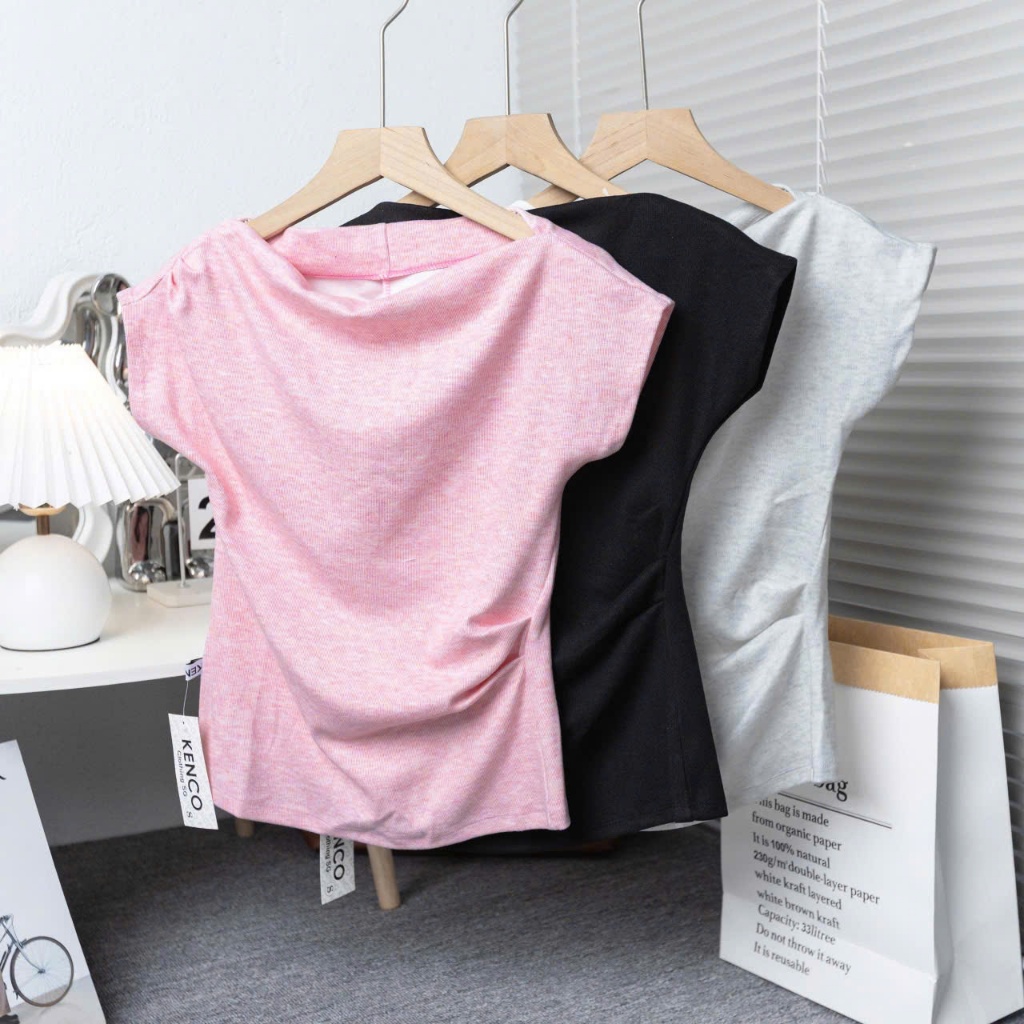 Áo Thun Lệch Vai Xếp Ly, Áo Kiểu Sườn Nhún Eo Điệu Đà, Áo Phông Form Vừa Chất Vải Co Dãn Mềm Lâm Tú-MA 315 | BigBuy360 - bigbuy360.vn