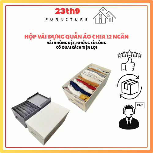 Hộp Vải 12 Ngăn 23th9 Decor Có Nắp Đậy Chứa Quần Áo Gọn Gàng