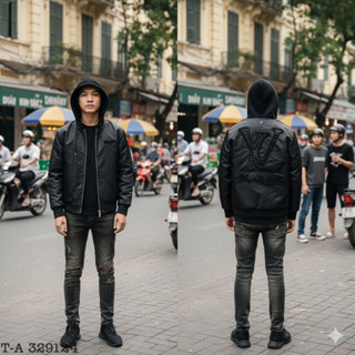  Áo Khoác Da LI VƠ đen phối mũ dầy dă nj siêu xịn xò c ho anh em boy phố 