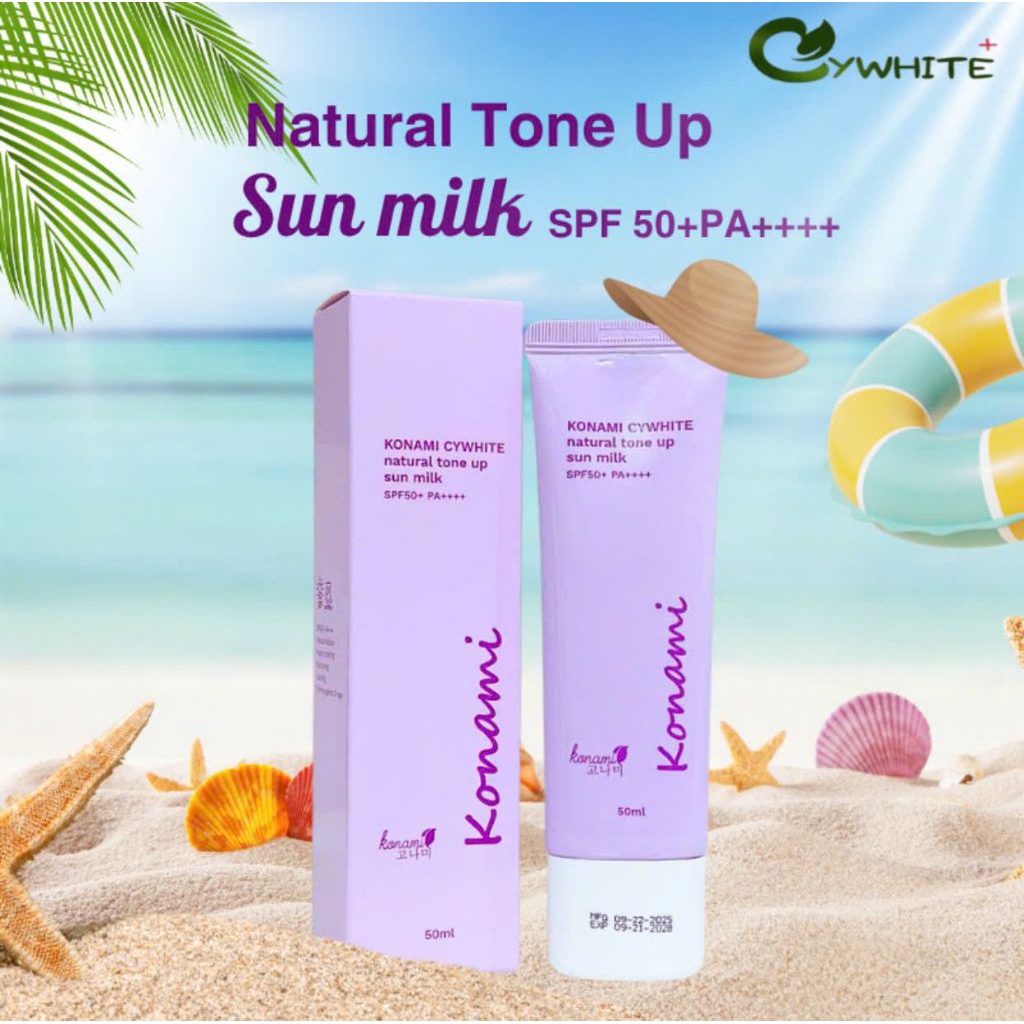 Kem chống nắng konami cywhite natural tone up sun milk nâng tone, hiệu chình màu da