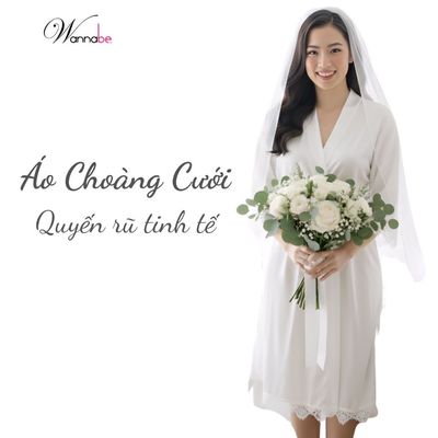 Áo choàng cưới lụa viền ren cao cấp với cổ kimono thanh lịch là robe cô dâu nhẹ nhàng tinh tế