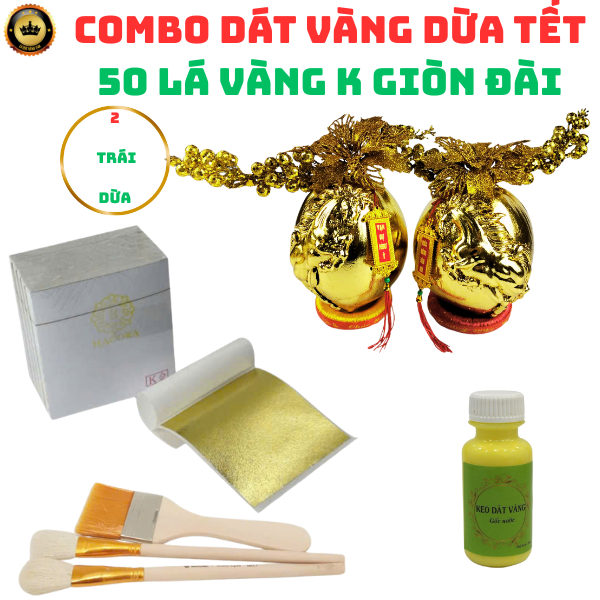 [DÁT VÀNG DỪA ĐẸP NHẤT] Combo Dát vàng 2 trái dừa chưng Tết 50 lá K GIÒN ĐÀI đẹp nhất trong các loại