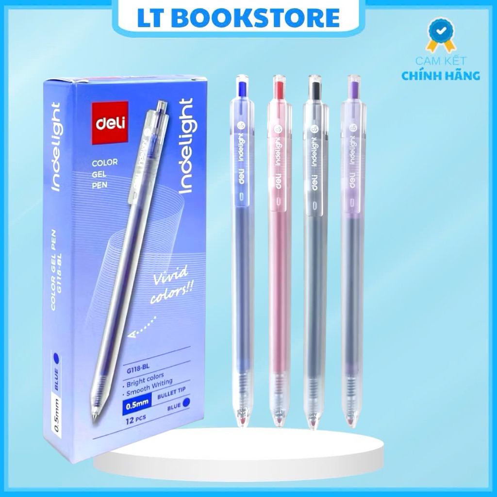 Hộp 12 Bút Gel Deli G118 Ngòi 0.5mm – Viết Mượt, Khô Nhanh, Nhiều Màu cho Học Sinh & Văn Phòng