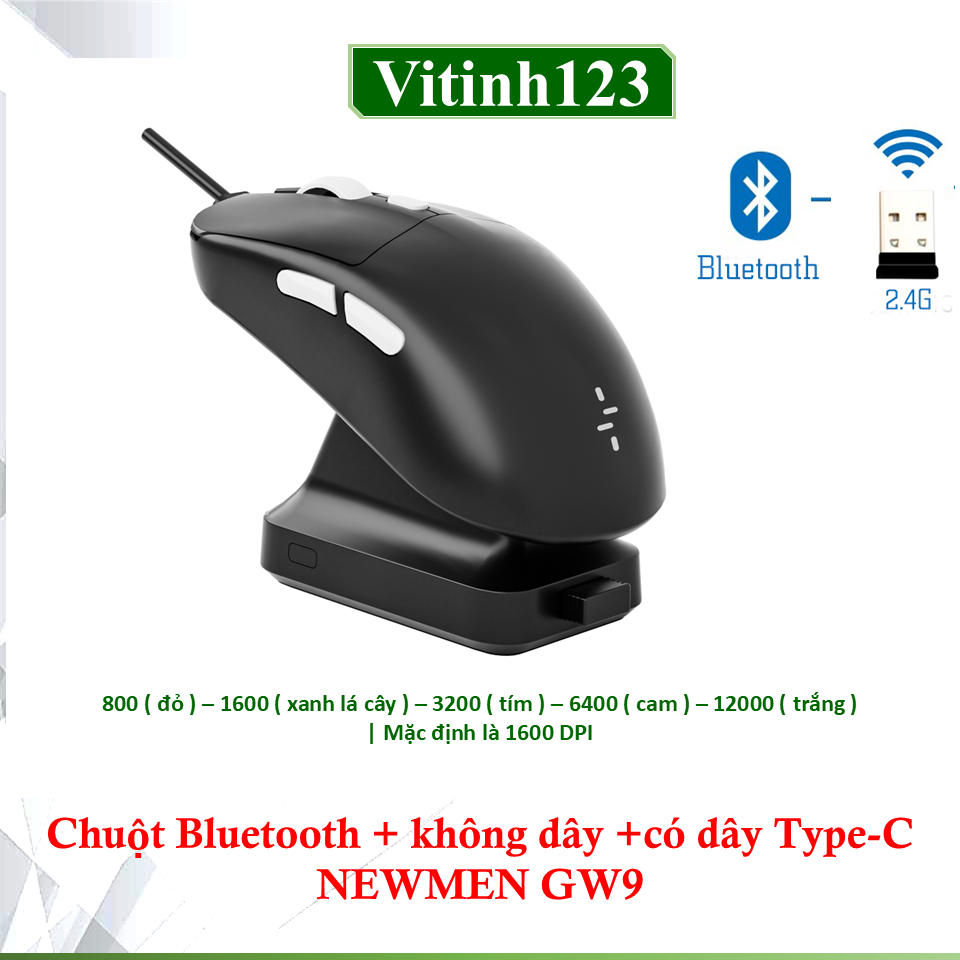 Chuột 3 mode NEWMEN GW9 Dualmode (không dây, bluetooth, có dây)