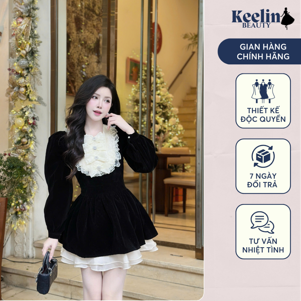 Đầm nhung cổ ren