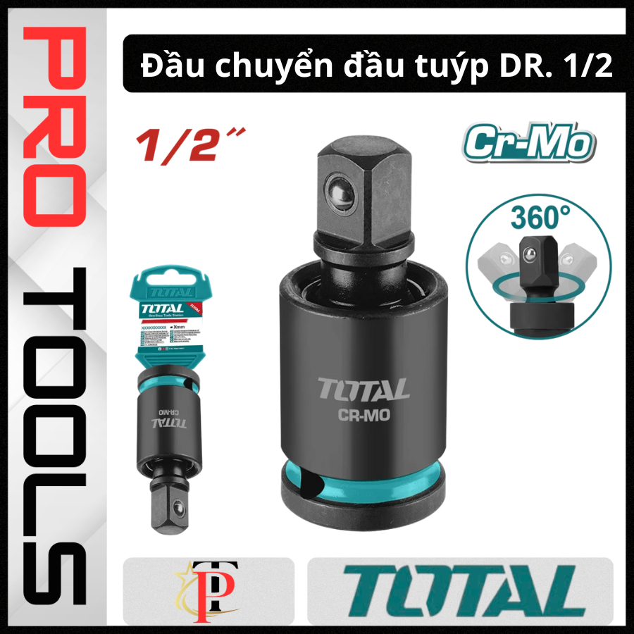 Đầu chuyển đầu tuýp 1/2 inch xoay 360 độ TOTAL THIUJ1202 - Chất liệu thép CrMo chịu lực cao