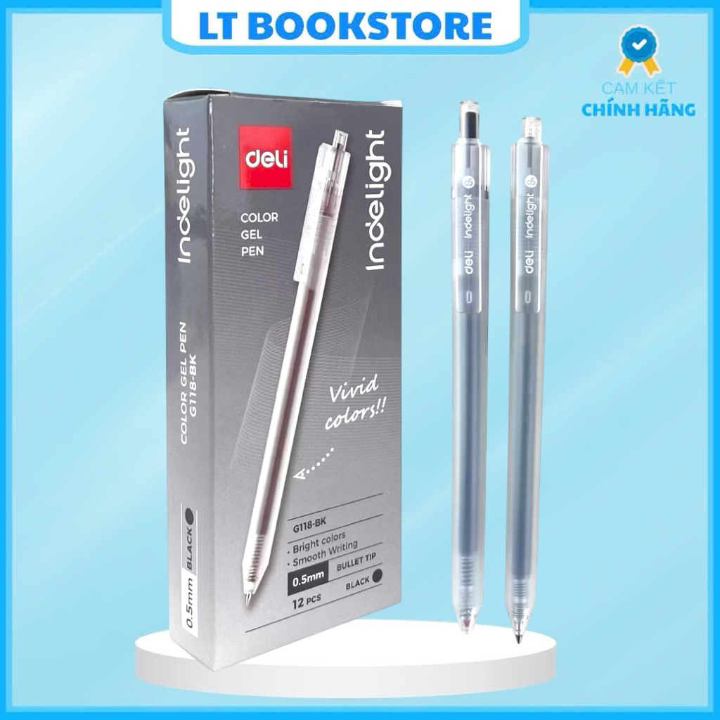 Hộp 12 Bút Gel Deli G118 mực đen Ngòi 0.5mm – Viết Mượt, Khô Nhanh, dành cho Học Sinh & Văn Phòng