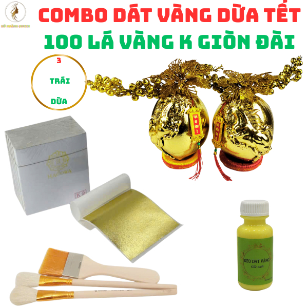 [DÁT VÀNG DỪA ĐẸP NHẤT] Combo Dát vàng 3 trái dừa chưng Tết 100 lá K GIÒN ĐÀI đẹp nhất trong các loạ