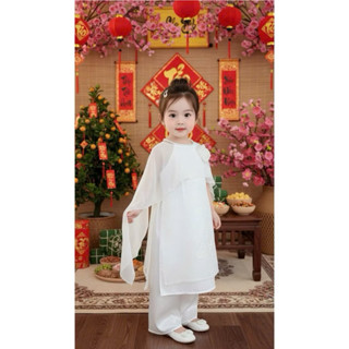  <Loại 1,sẵn> Đồ Tết 2026 bé gái áo dài cho bé gái cách tân đồ bộ bé gái áo cổ yếm ngọc kèm choàng 8-28kg Đậu Kids 
