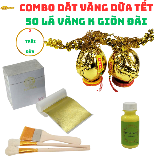 [DÁT VÀNG DỪA ĐẸP NHẤT] Combo Dát vàng 2 trái dừa chưng Tết 50 lá K GIÒN ĐÀI đẹp nhất trong các loại