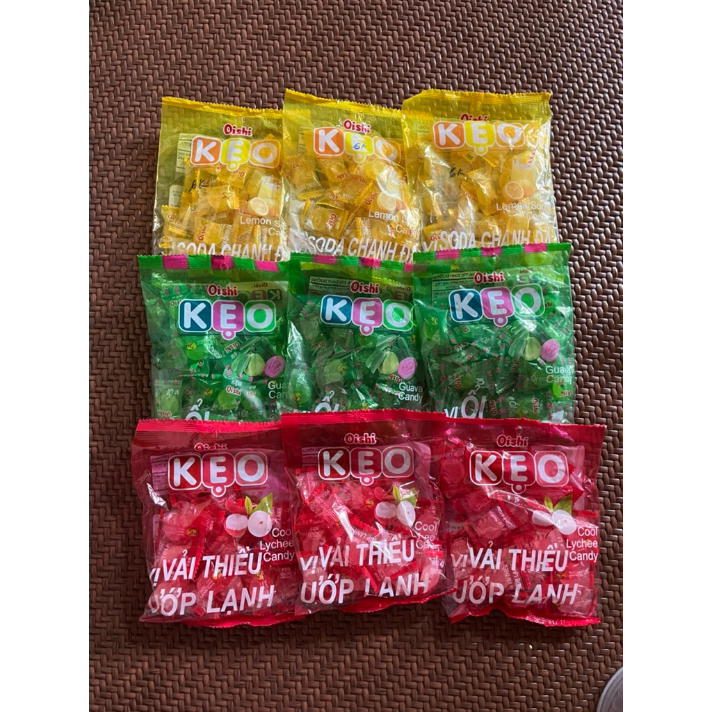 Oishi Combo 10 Gói Kẹo Oishi Làm Hoa Sen Quả Dứa Quả Thơm Vị Vải Thiều & Guava Candy Cool Lychee Can