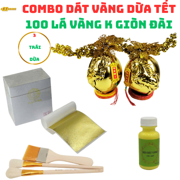[DÁT VÀNG DỪA ĐẸP NHẤT] Combo Dát vàng 3 trái dừa chưng Tết 100 lá K GIÒN ĐÀI đẹp nhất trong các loạ
