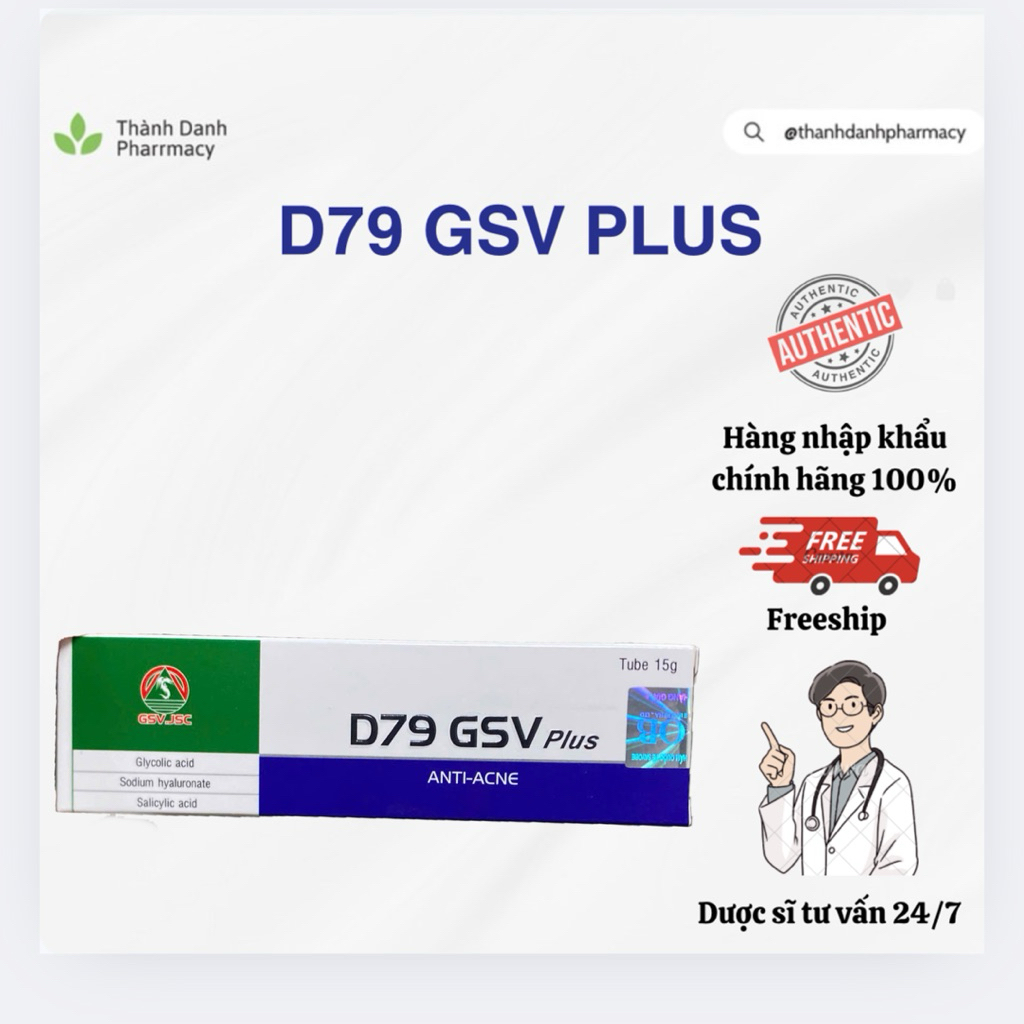 D79 GSV Plus Gel bôi mụn– Salicylic Acid, Glycolic Acid, HA – Giảm mụn & thâm