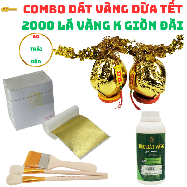 [DÁT VÀNG DỪA ĐẸP NHẤT] Combo Dát vàng 60 trái dừa chưng Tết 2000 lá K GIÒN ĐÀI đẹp nhất trong các l