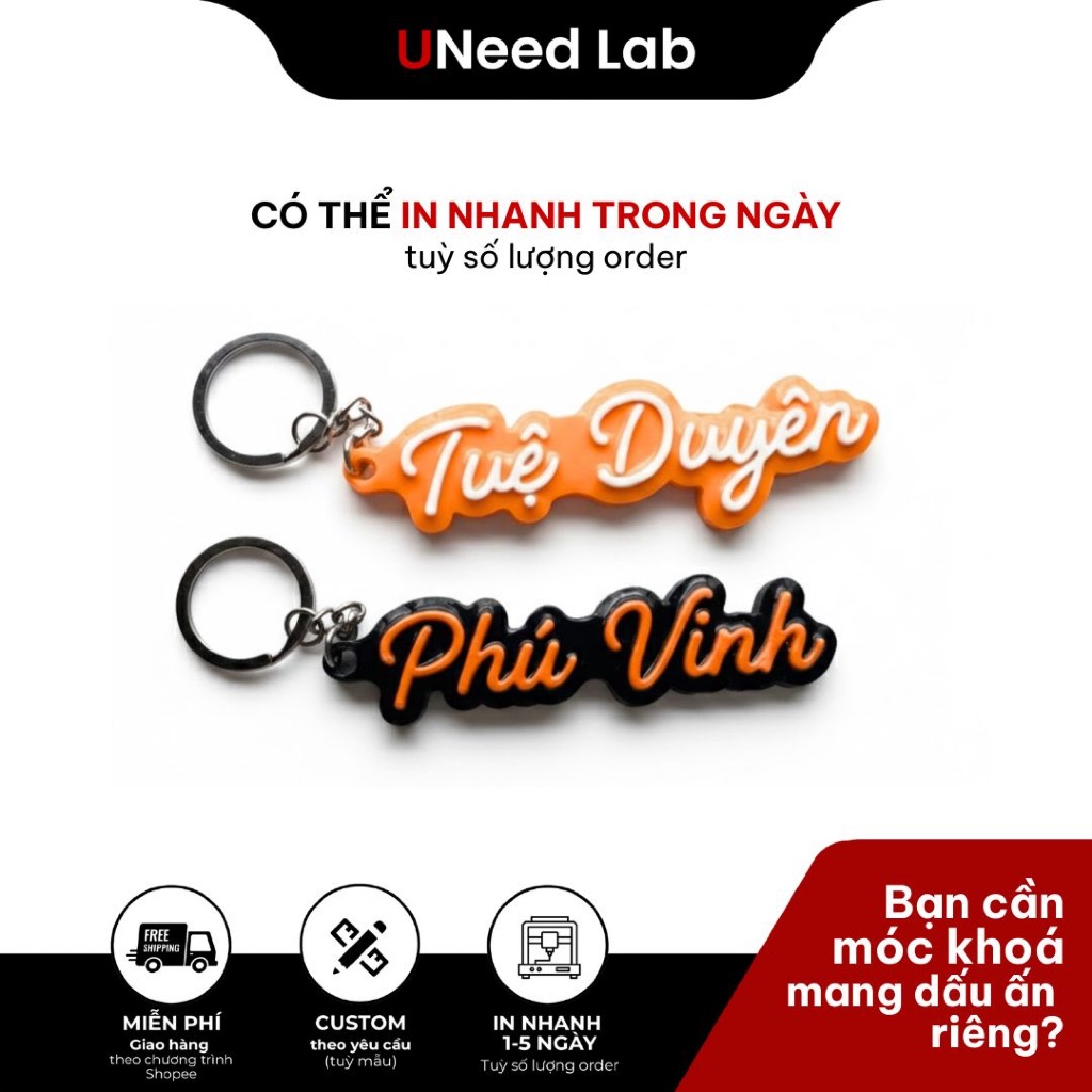 Móc khoá in tên tiếng Việt có dấu, font đẹp, in 3D UNeed Lab - UN12