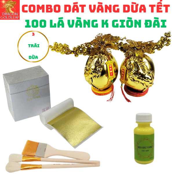 [DÁT VÀNG DỪA ĐẸP NHẤT] Combo Dát vàng 3 trái dừa chưng Tết 100 lá K GIÒN ĐÀI đẹp nhất trong các loạ