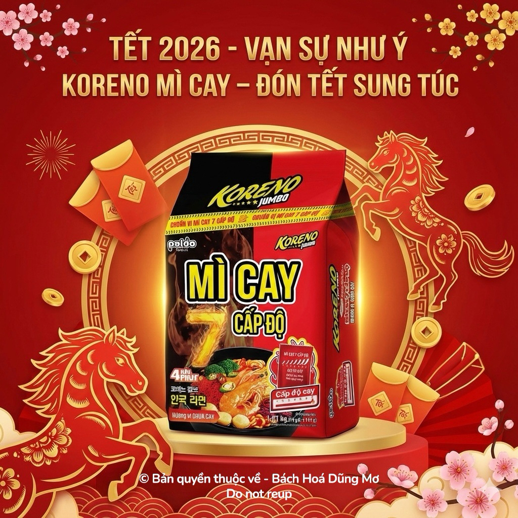 Combo 5-10 Gói Mì Koreno Jumbo Mì Cay 7 Cấp Độ / Thách Thức Vị Giác, Kích Thích Đam Mê 101G