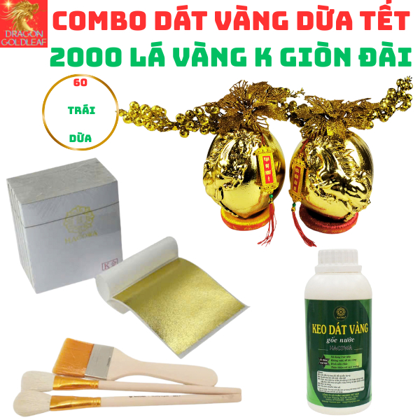 [DÁT VÀNG DỪA ĐẸP NHẤT] Combo Dát vàng 60 trái dừa chưng Tết 2000 lá K GIÒN ĐÀI đẹp nhất trong các l