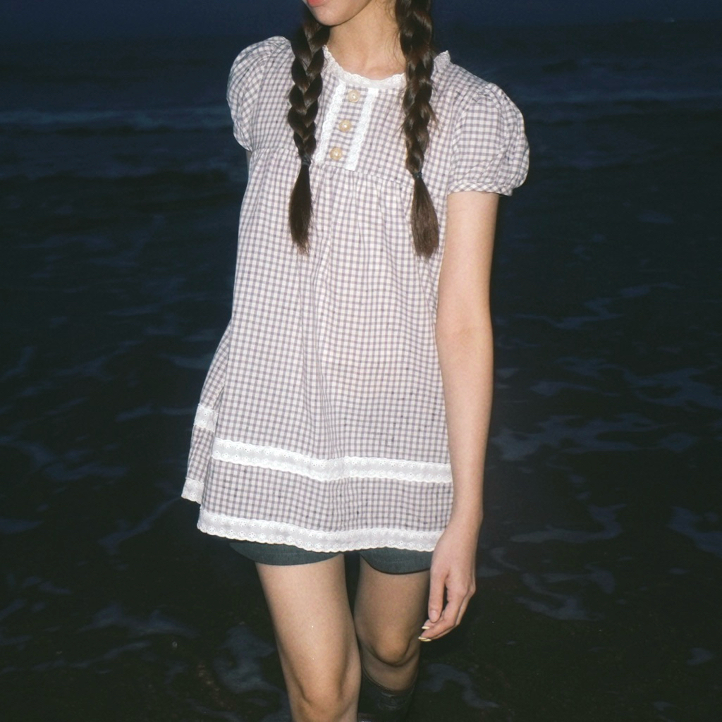 JANET STUDIO • Áo babydoll ca rô xanh