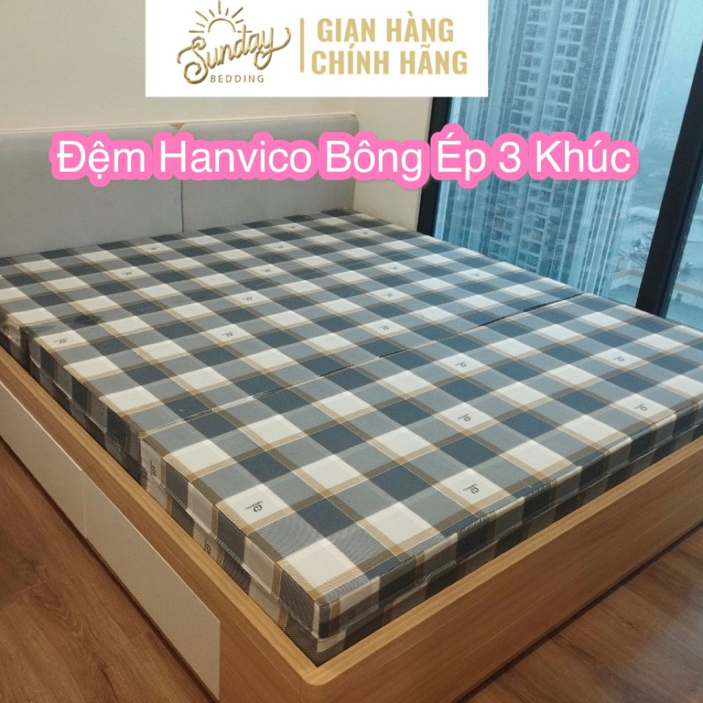 Đệm bông ép HANVIKO đủ kích thước độ dày 5,7,9cm đệm gấp 3 bọc gấm cao cấp