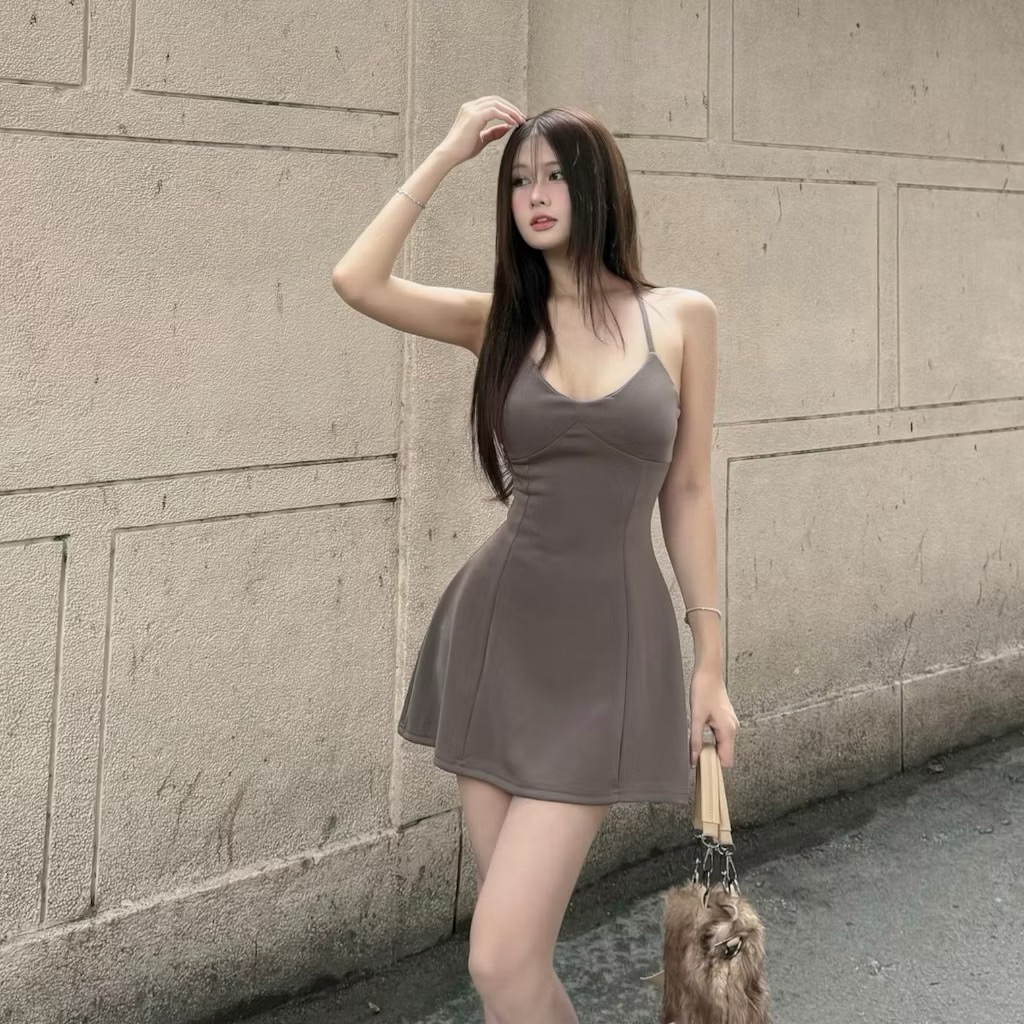 ĐẦM 2 DÂY THUN POLY LƯNG CHÉO ÔM EO FFCLUB MIX