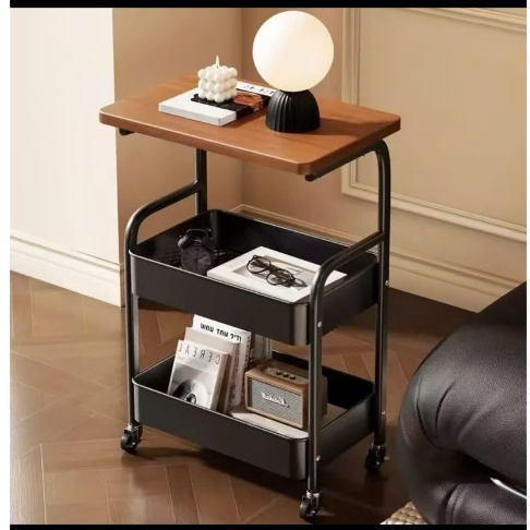 KỆ 3 TẦNG CÓ BÁNH XE (chắc chắn) bằng kim loại, mặt bàn gỗ MDF- decor phòng khác, phòng ngủ,