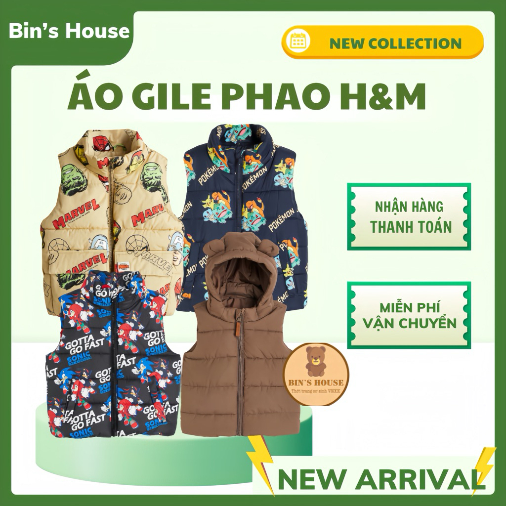 Áo gile phao cho bé H&M xuất dư sz 6m-10y