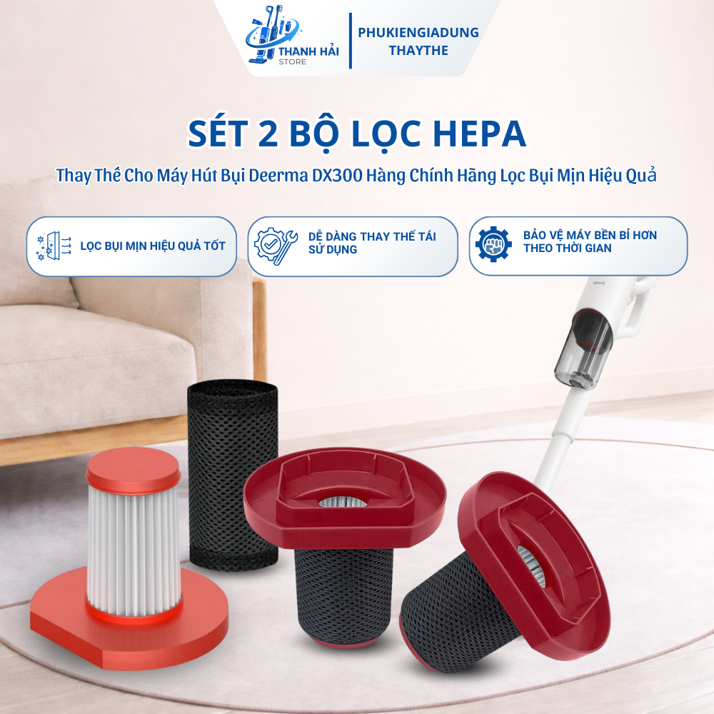 Sét 2 Bộ Lọc Hepa Thay Thế Cho Máy Hút Bụi Deerma DX300 Hàng Chính Hãng Lọc Bụi Mịn Hiệu Quả