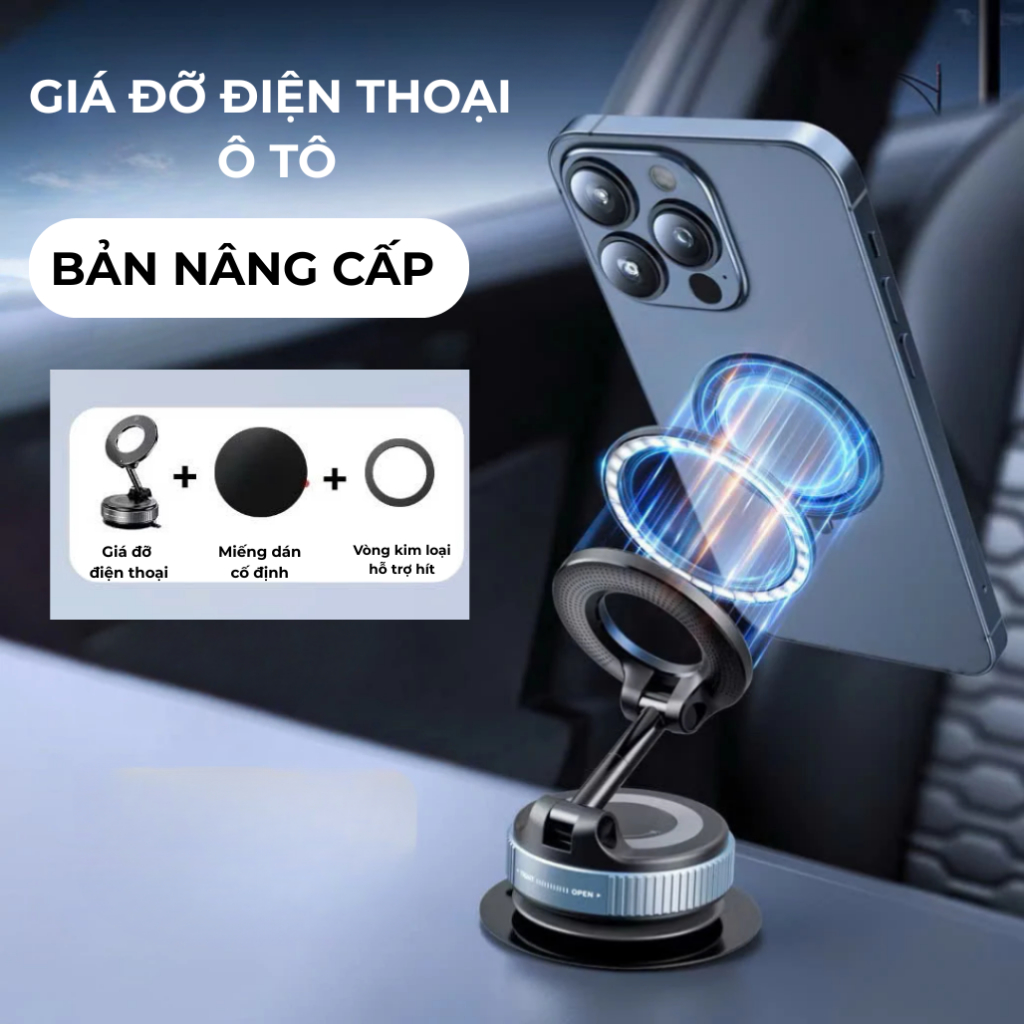 Giá Đỡ Điện Thoại Từ Tính K007, Giá Đỡ Magsafe Hút Chân Không Trên Ô Tô Cao Cấp, Xoay 360 Độ