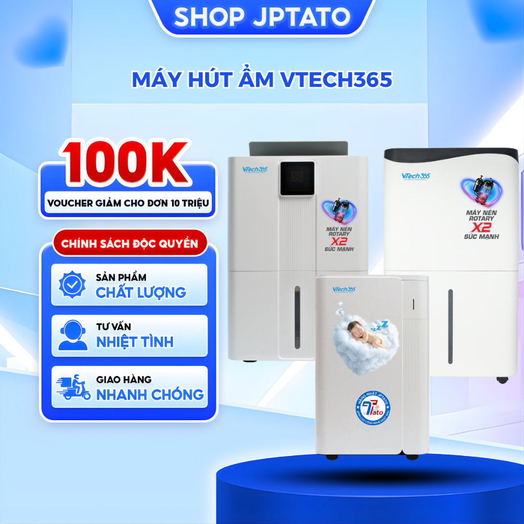 Máy hút ẩm JPTATO Vtech365 VT-HA350-W 12L/20L/35L/50/ngày Tiện Lợi Để Phòng Khách Phòng Ngủ Phòng Khách